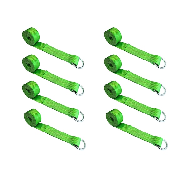 2" x 10' Lasso Strap w/ O Ring Auto Tie Down Wheel Lift Tow Truck Trailer Green, 8PK